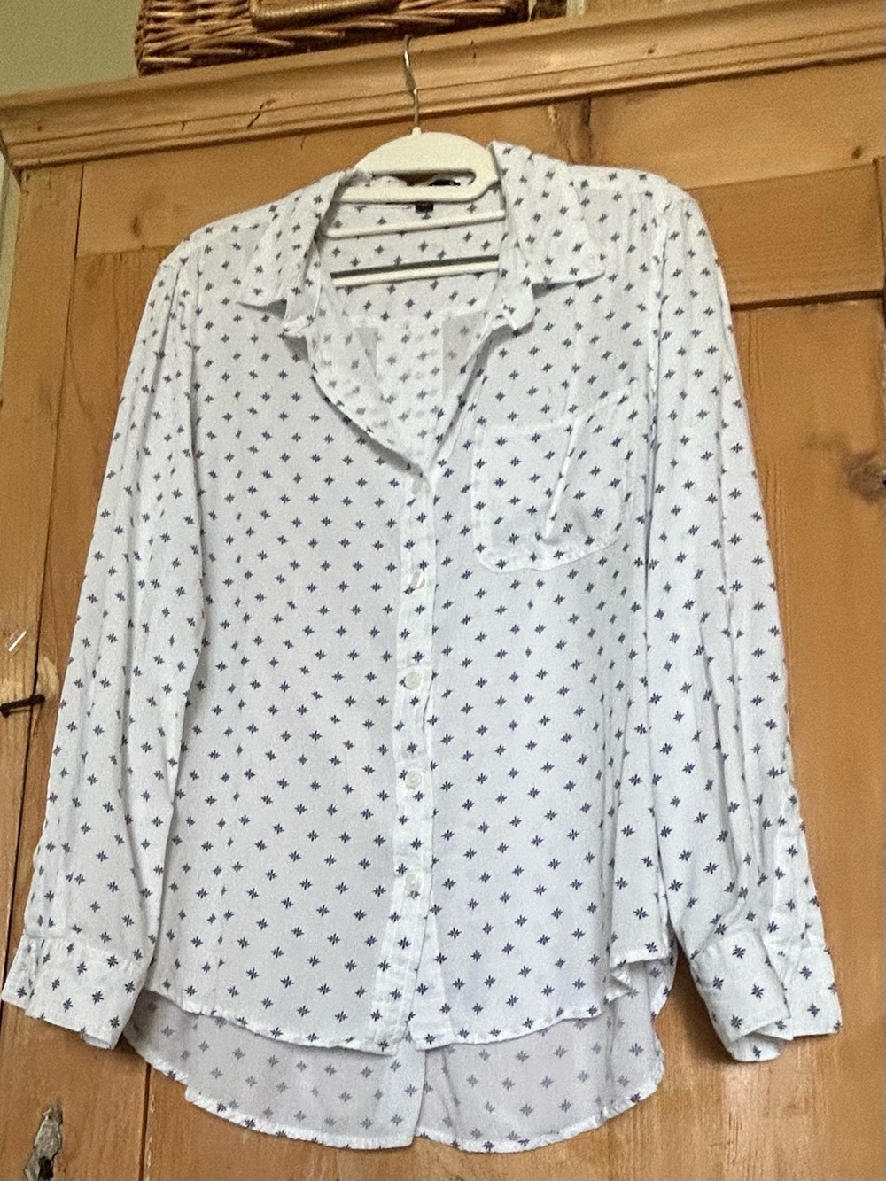 Velvet Heart White Button-Down Shirt with Navy Micro Motif